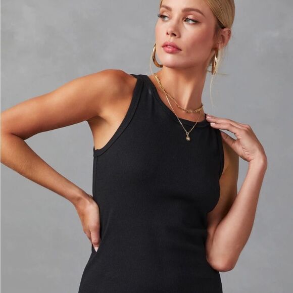 Black Ribbed Knit Midi Dress NEW Med - Picture 5 of 7